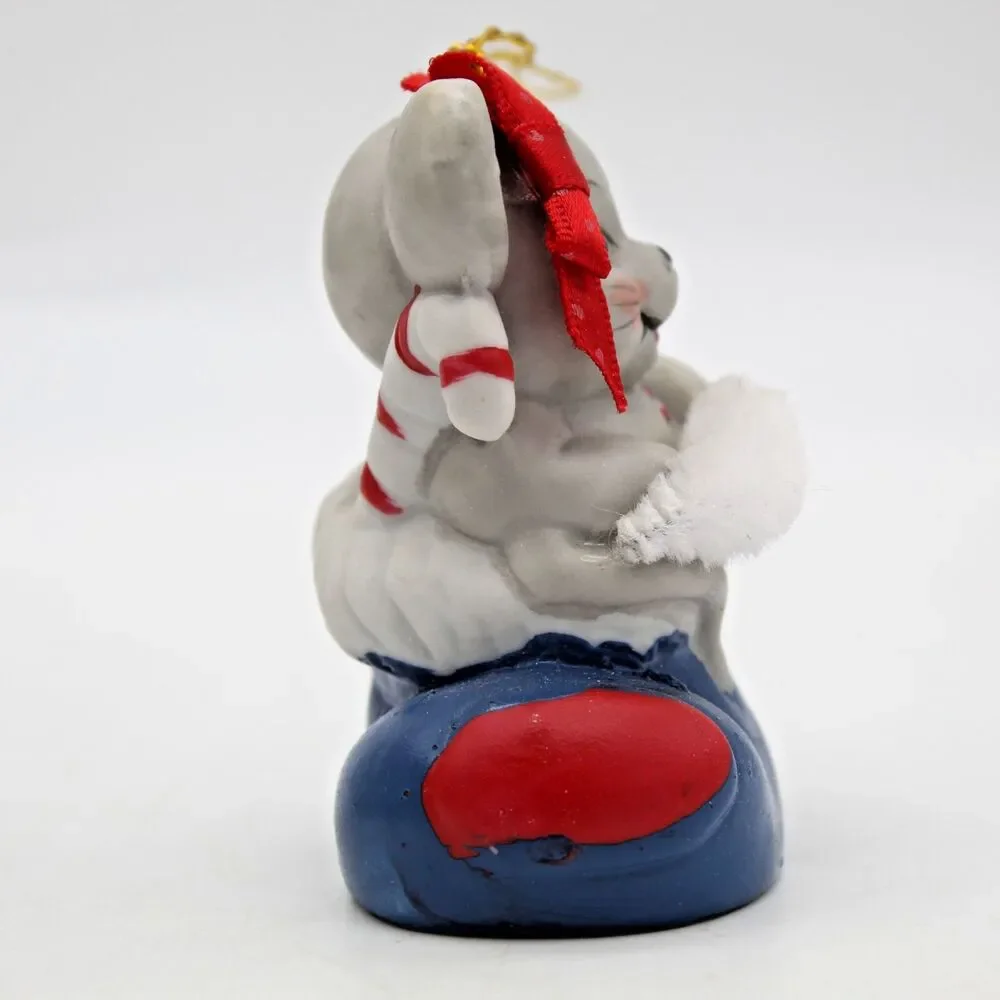Holly Bells Porcelain Mouse Stocking Bell Ornament Vintage 1986 Original Box b